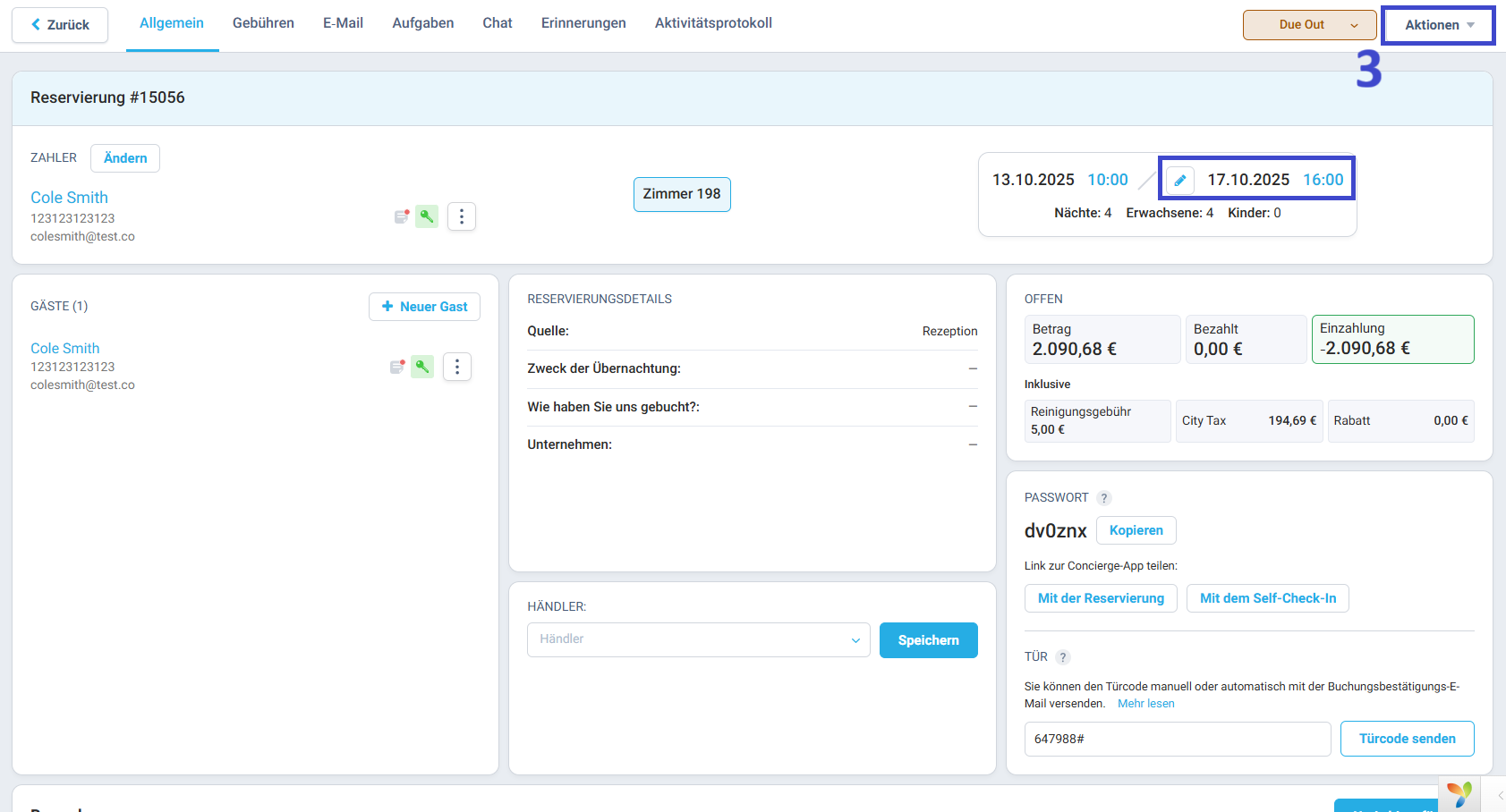 Alternativ klicken Sie auf das Stiftsymbol neben den Buchungsdaten.