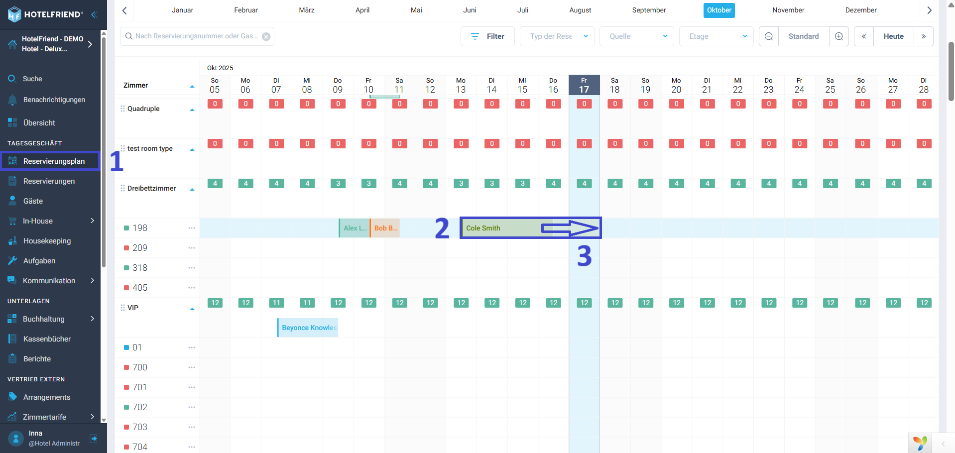 Klicken Sie auf den rechten Rand der Buchungsleiste
