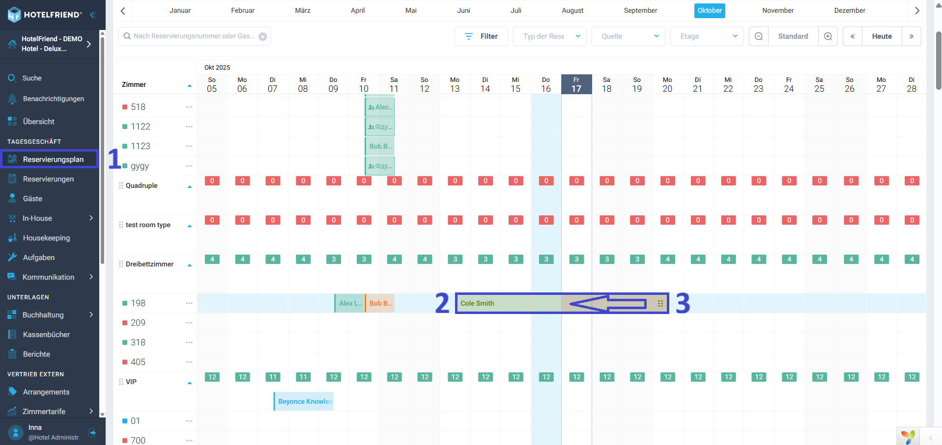Ziehen Sie sie nach links bis zum neuen Check-out-Datum.