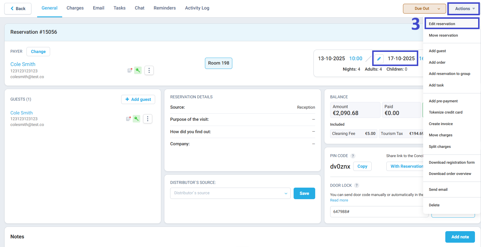 Alternatively, click the crayon icon next to the dates in the booking card.
