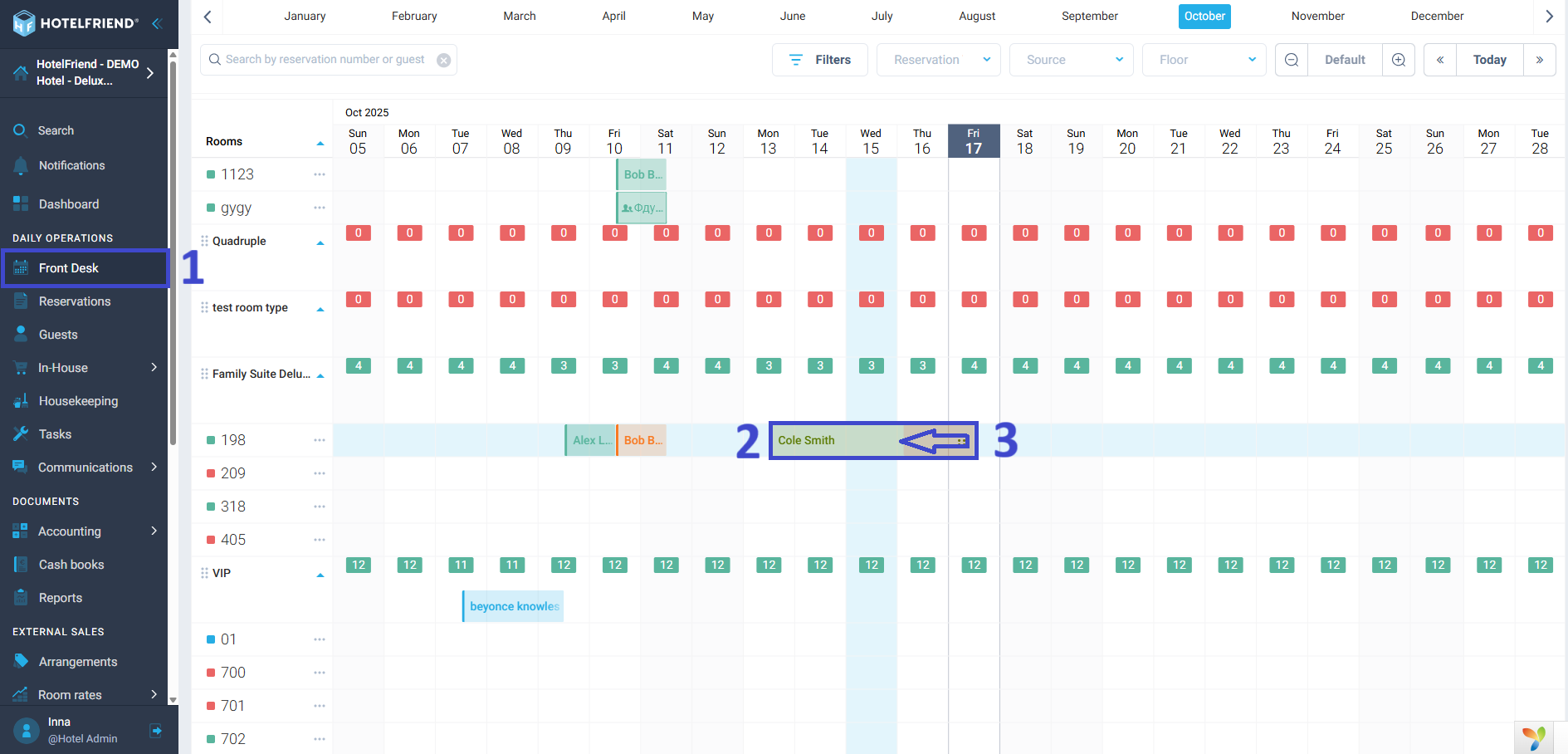 Shortening a reservation via Front Desk