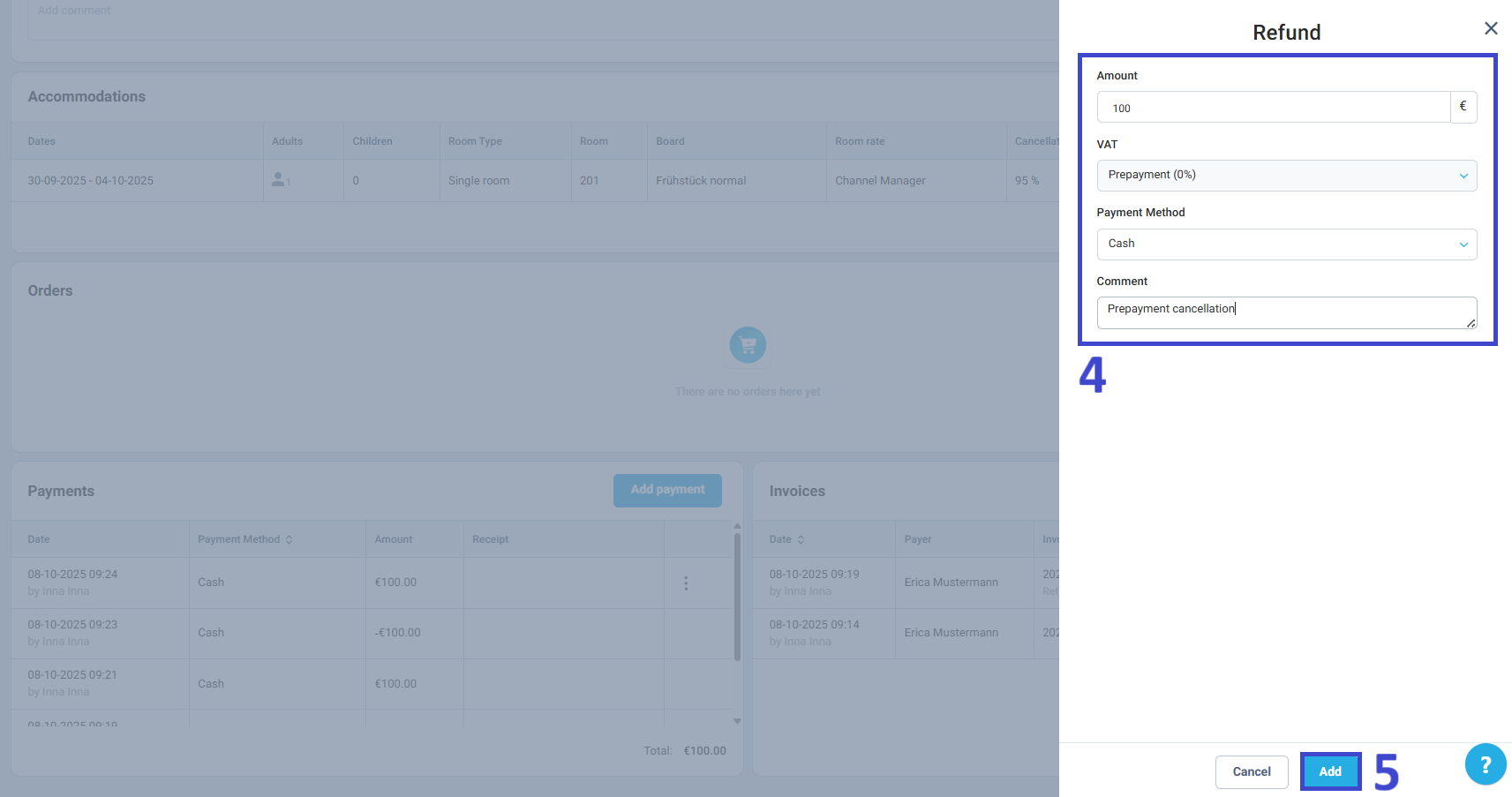 Specify the Amount, VAT, Payment Method, and add a Comment if needed.