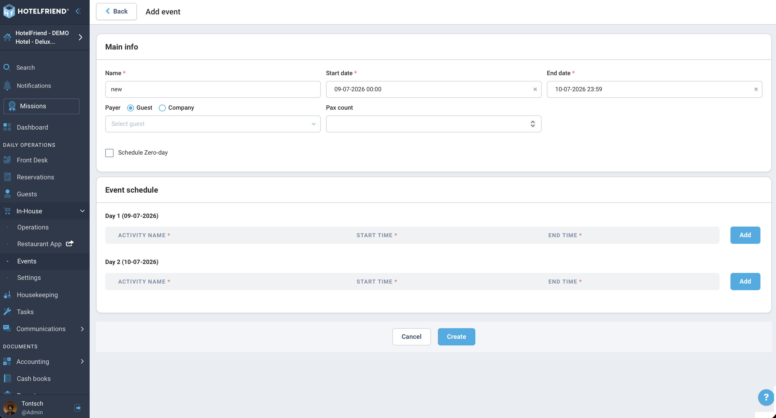 Event Detail Page with generated daily schedule