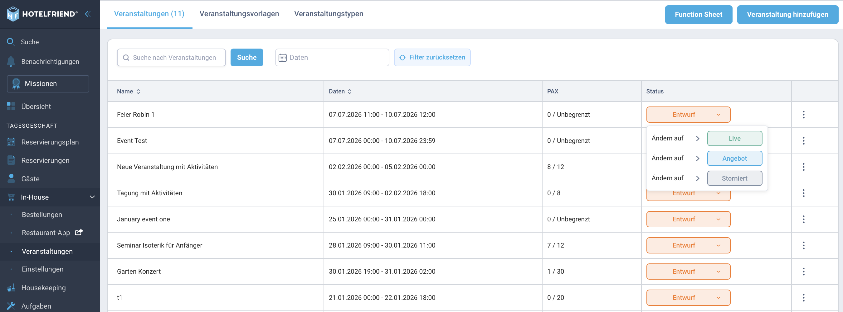 Event Status ändern