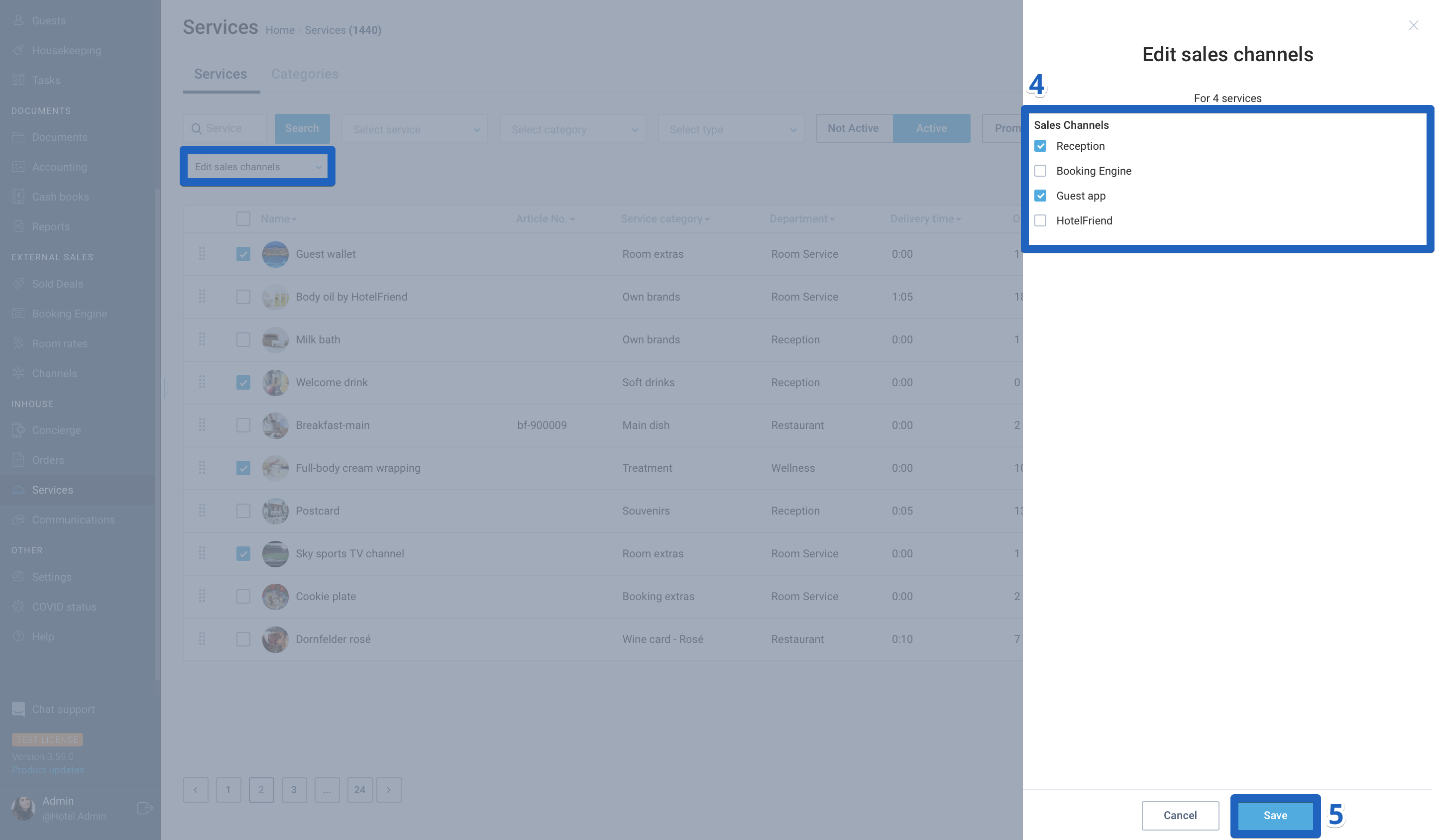 How to disable selling a service on a selected channel