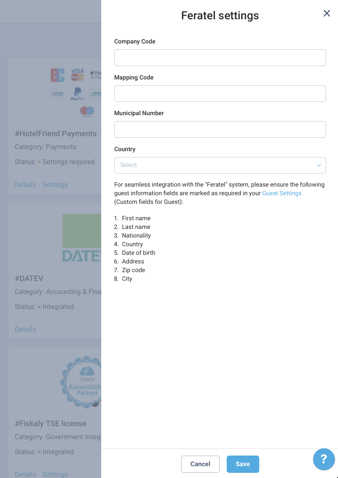Fill out the Feratel settings.