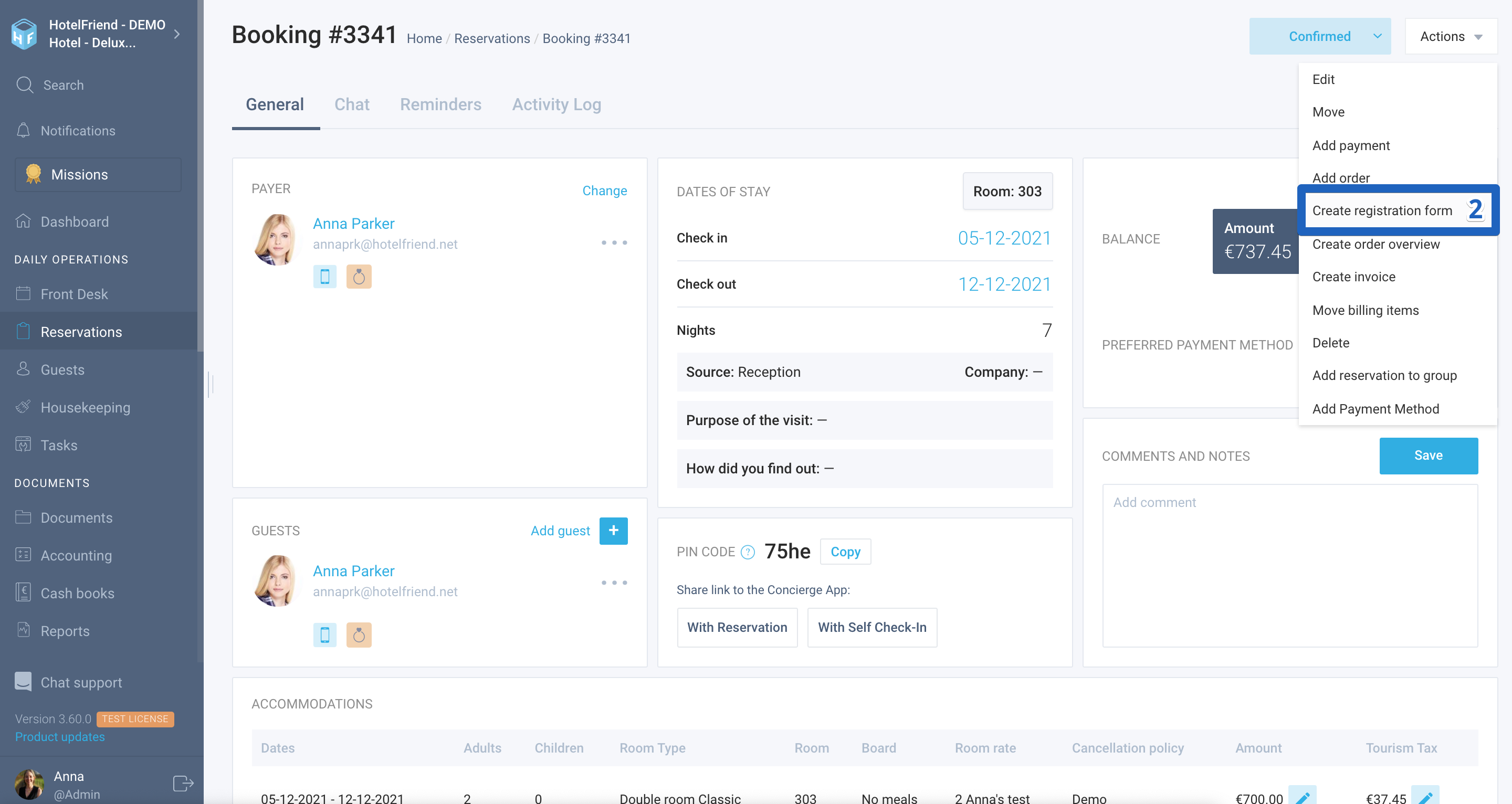 How to add registration form through the booking card