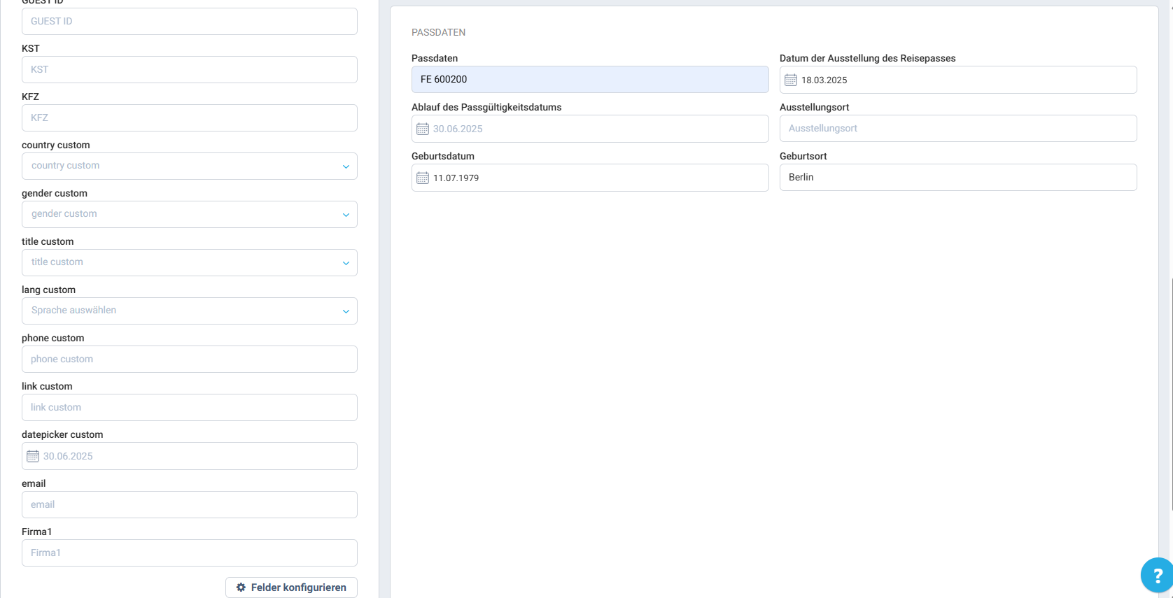 Fill in the guest details across the following sections