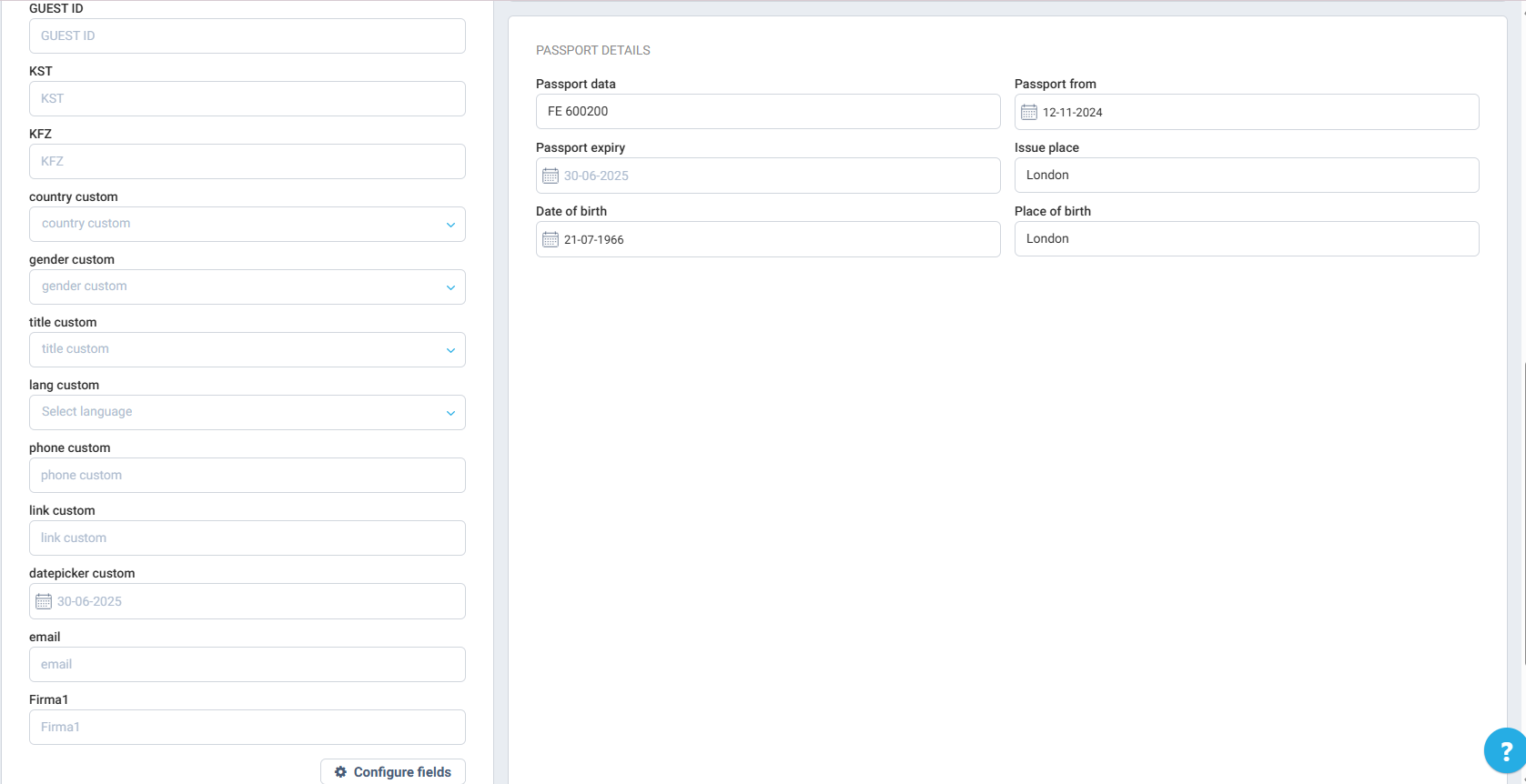 Fill in the guest details across the following sections