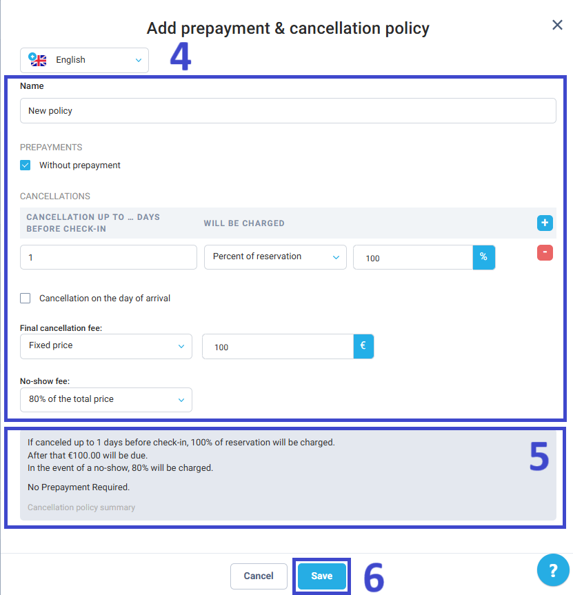 Review the Cancellation policy summary.