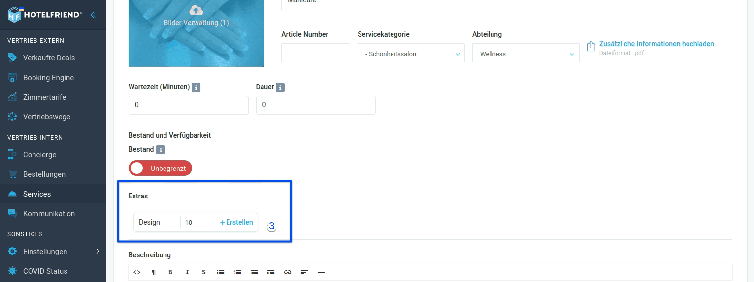 Wie Sie Zusatzleistungen einrichten