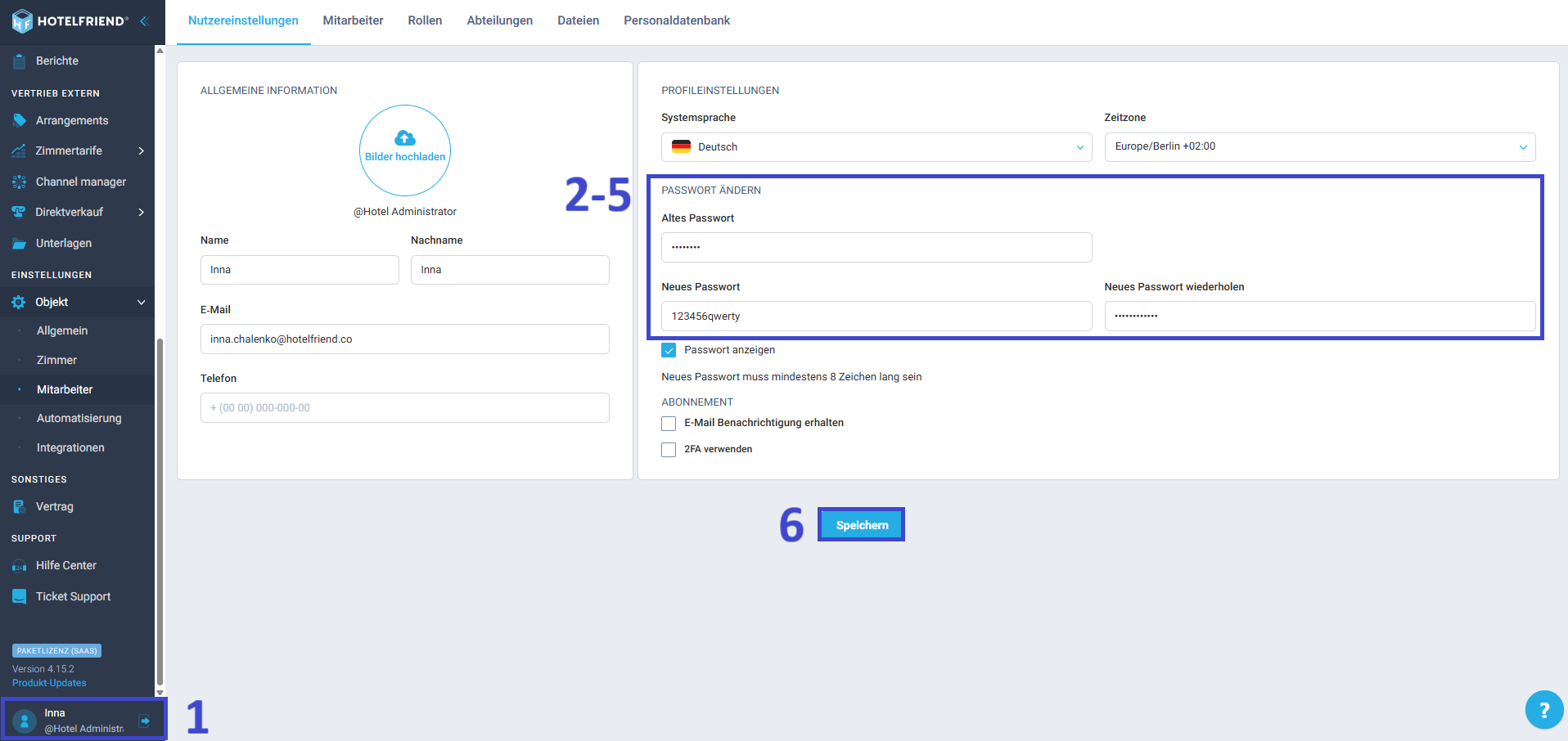 Passwort in den Nutzereinstellungen ändern