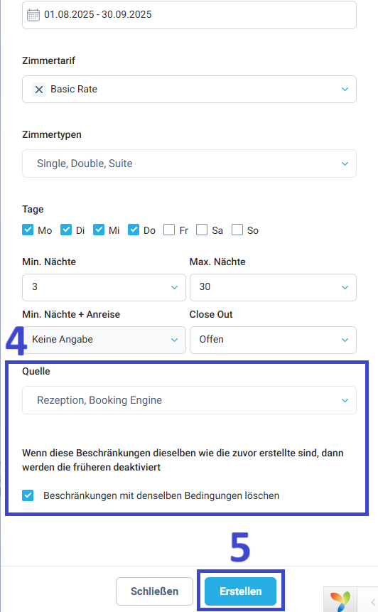 Klicken Sie auf Erstellen, um die Beschränkung zu speichern.