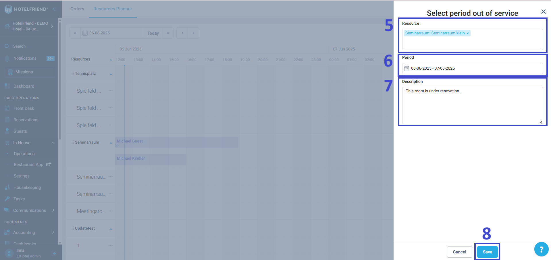 Include a description to explain the reason for marking it Out of Service.