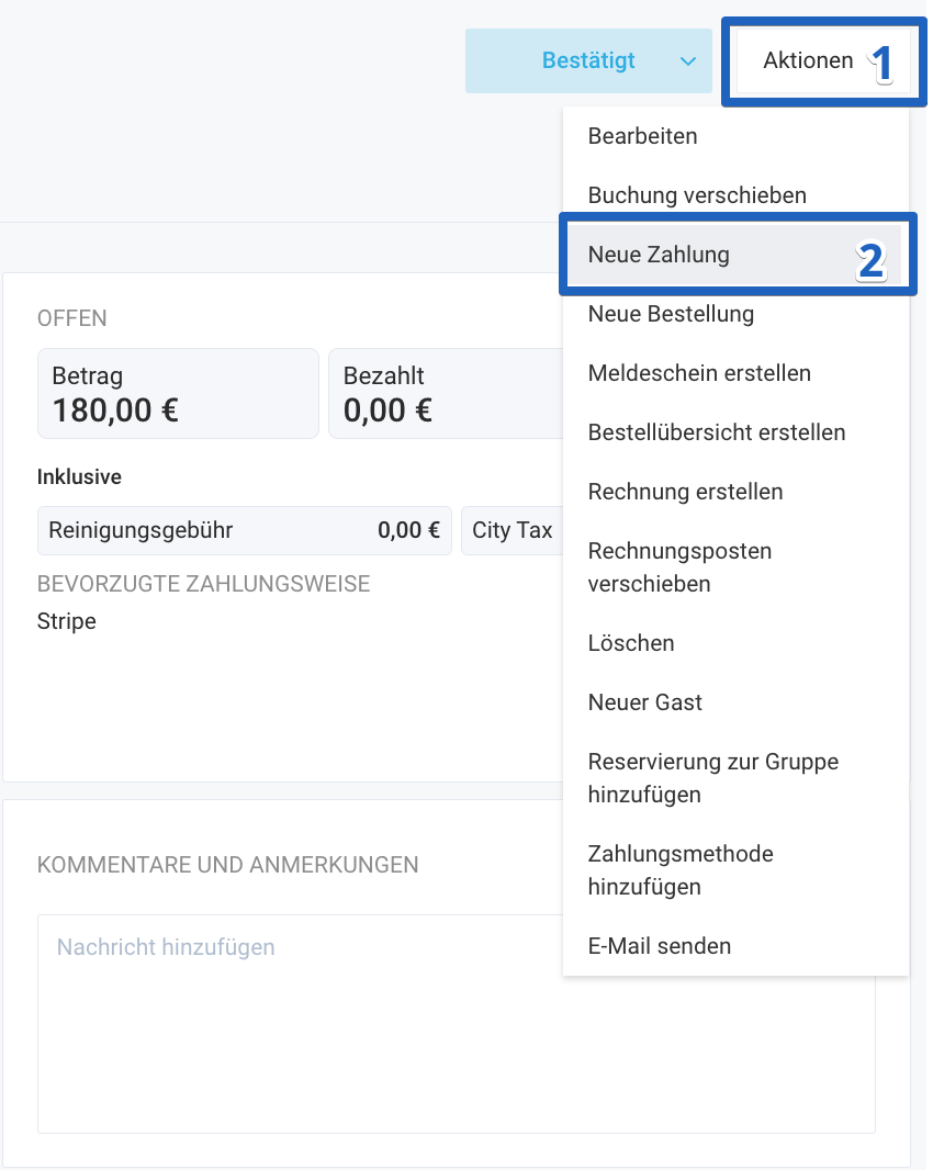 Verarbeitung von Zahlungen für Reservierungen, die über die Booking Engine getätigt wurden