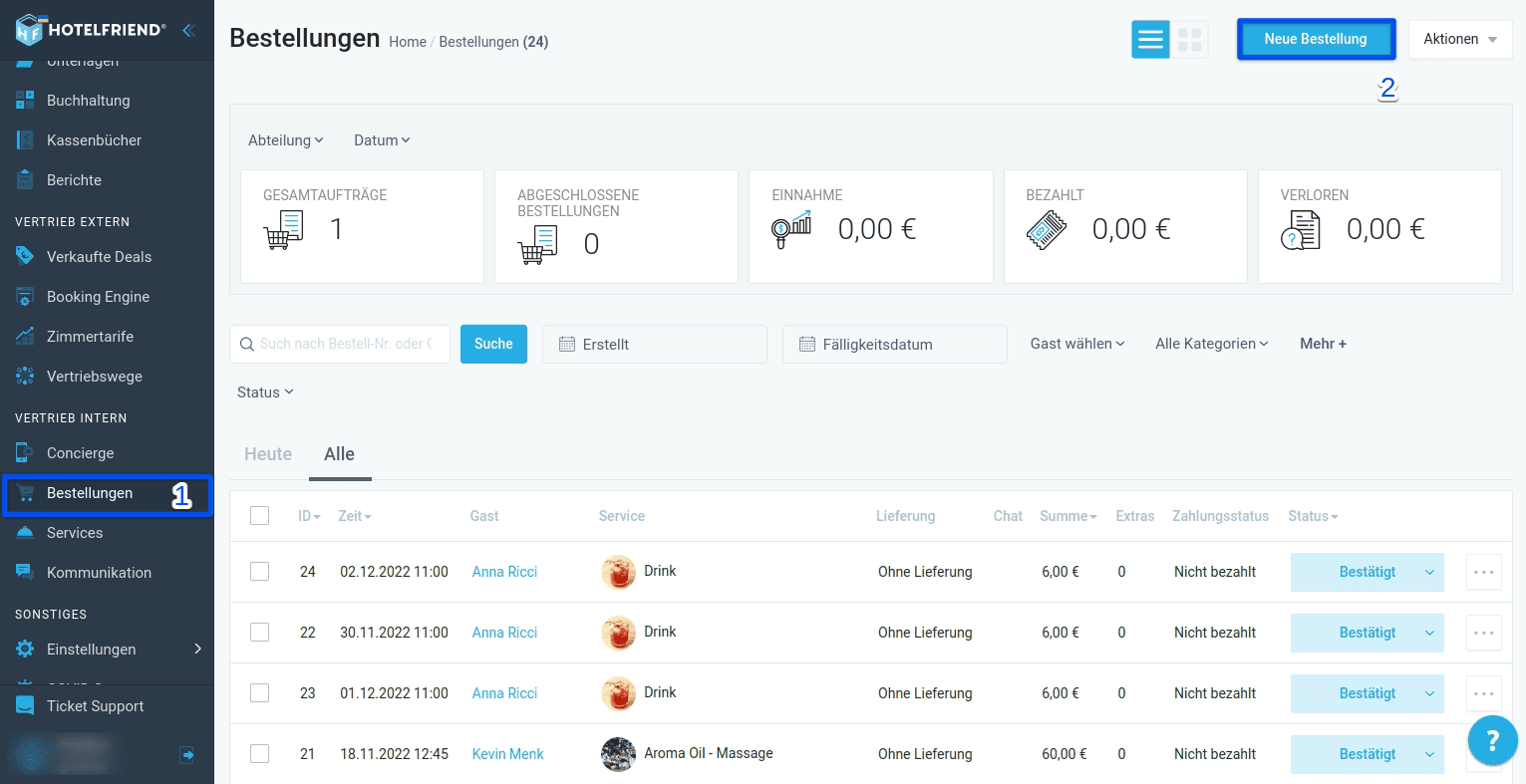 Klicken Sie auf die Schaltfläche “Auftrag hinzufügen” in der rechten oberen Ecke.