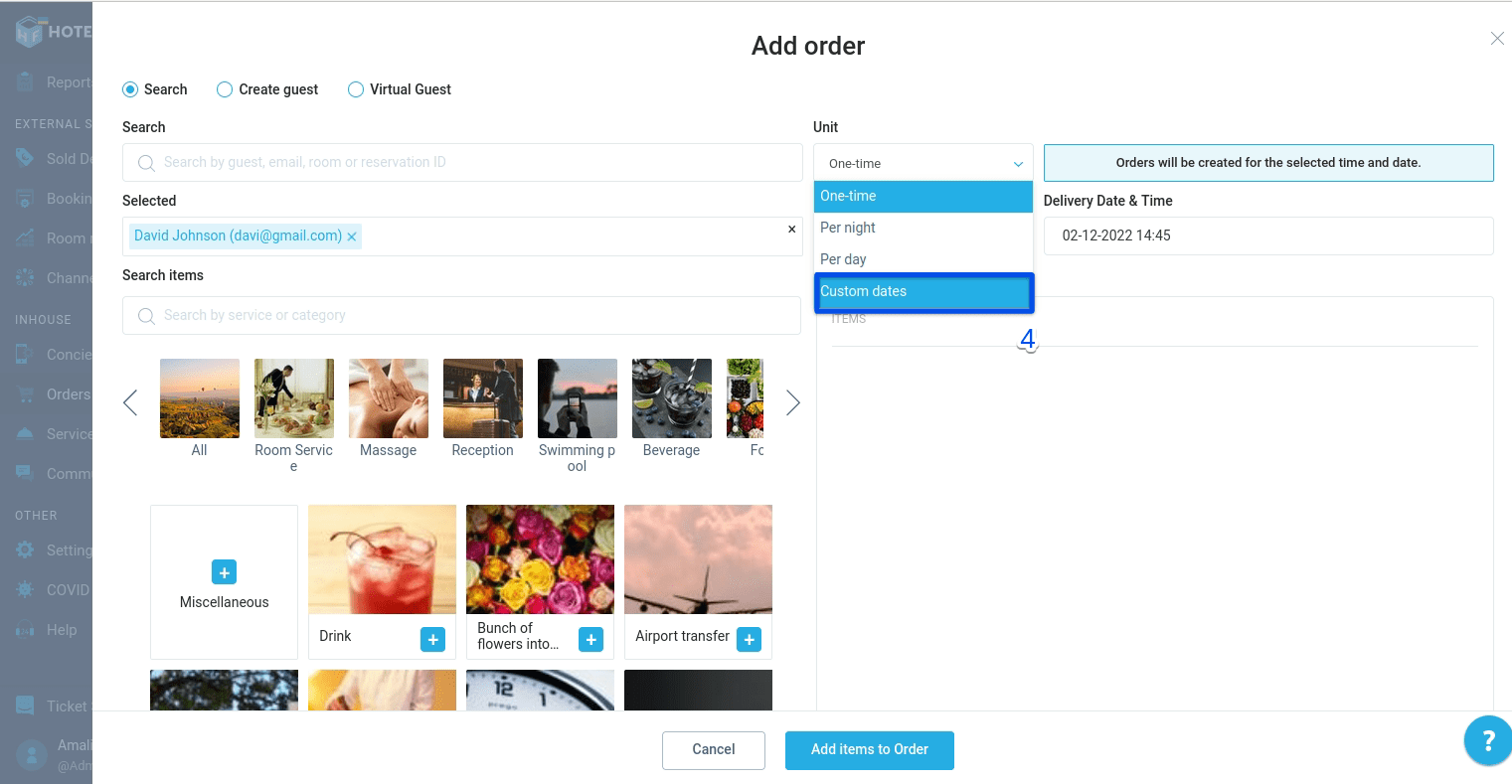 In the Unit field, select the Custom dates option.