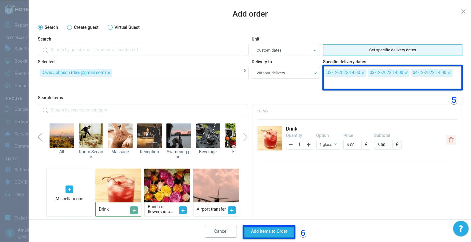 Specify the desired delivery dates. Verify the information and click Add items to order.