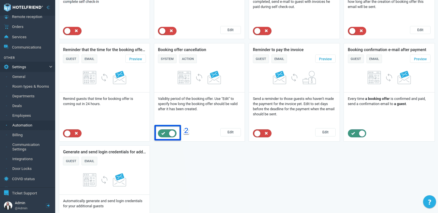 Find the “Booking offer cancellation” block and turn on the toggle.