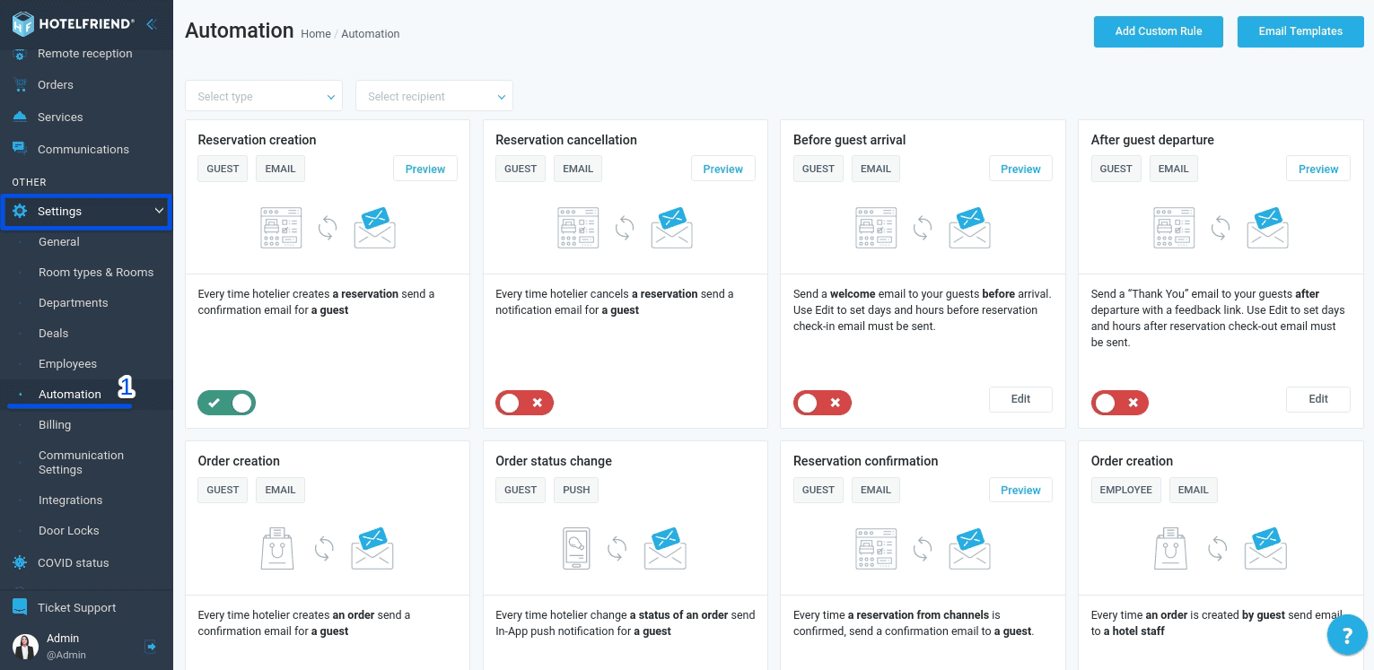 In the menu on the left side of the screen, navigate to “Settings” and select “Automation”.