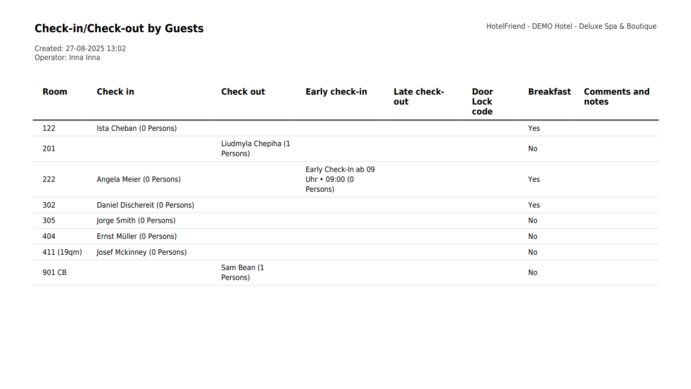The most structured way to track arrivals and departures is through Reports.