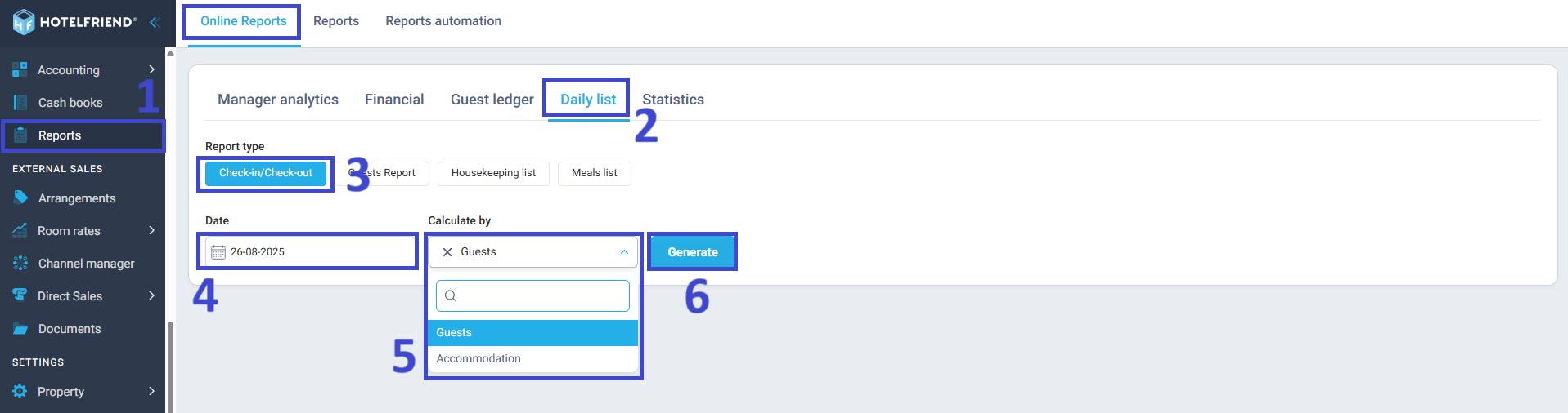 Daily Check-in/Check-out report