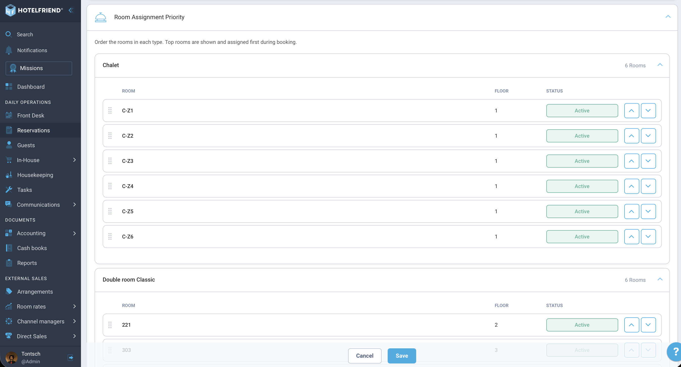 Change room assignment priority via drag and drop
