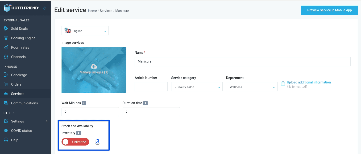 How to set up Stock and Availability of Service