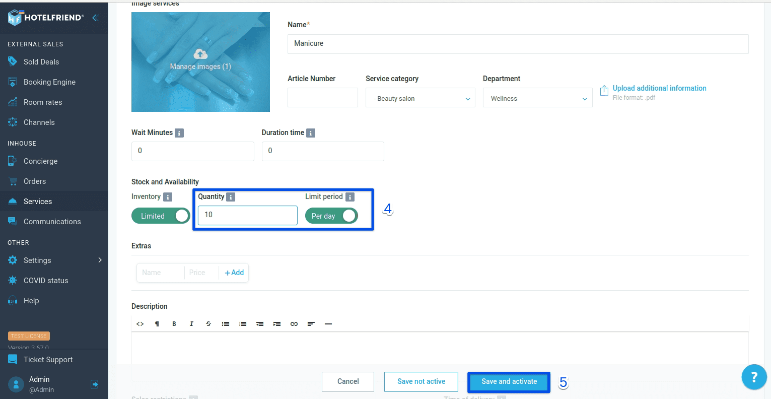 How to set up Stock and Availability of Service