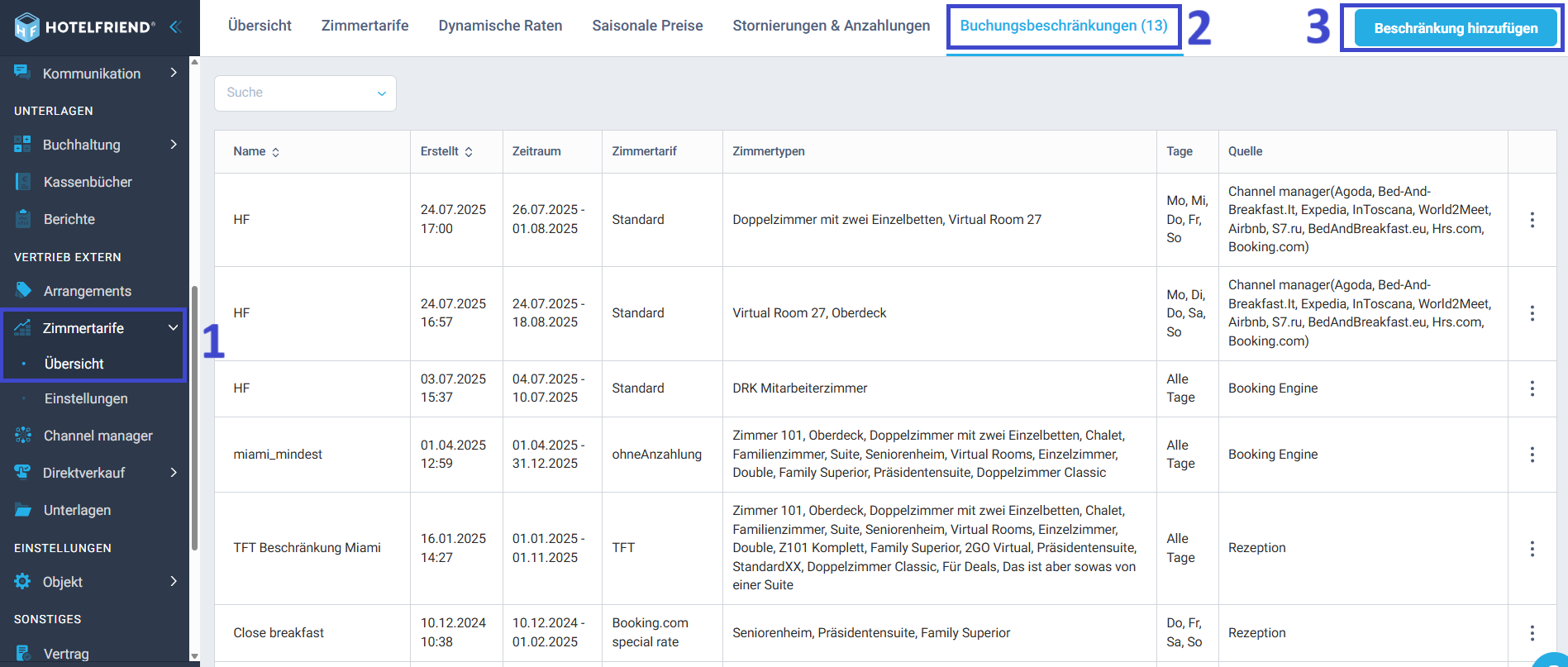 So fügen Sie eine Buchungsbeschränkung für den Channel Manager hinzu