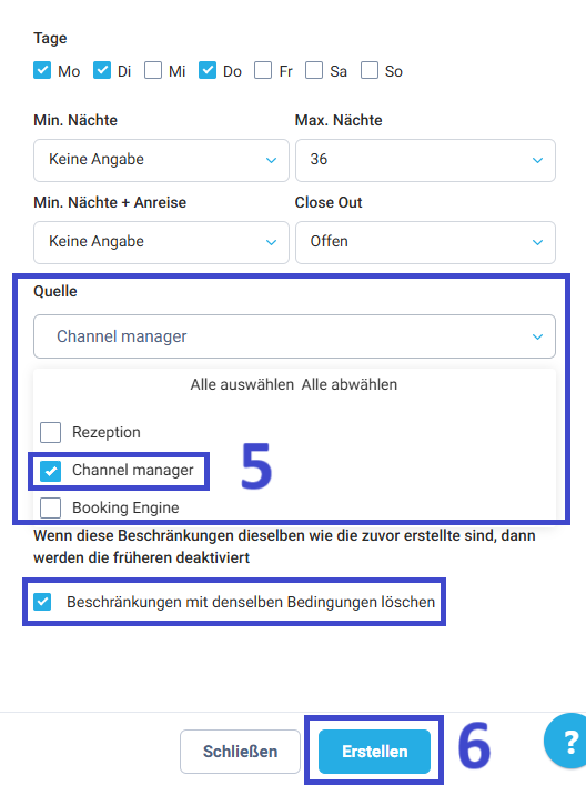 Klicken Sie auf Erstellen, um die Beschränkung zu speichern.