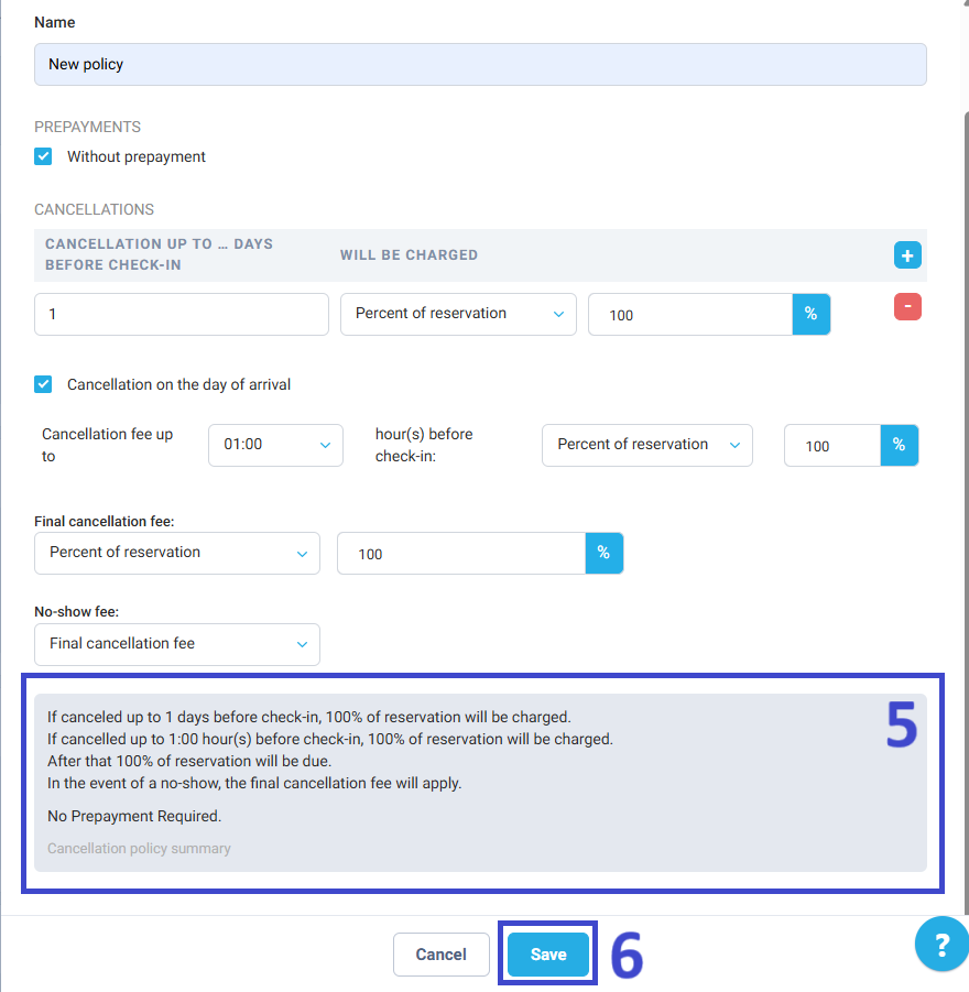 Review the summary of your new cancellation and/or prepayment policy.