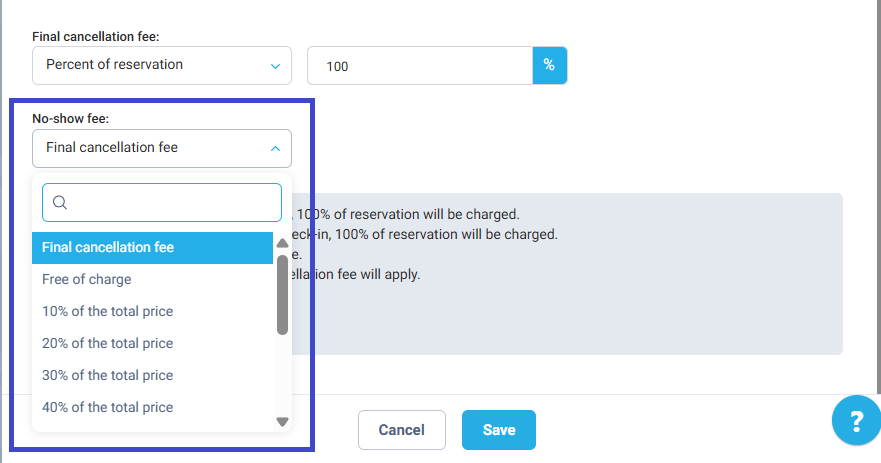 Final cancellation fee