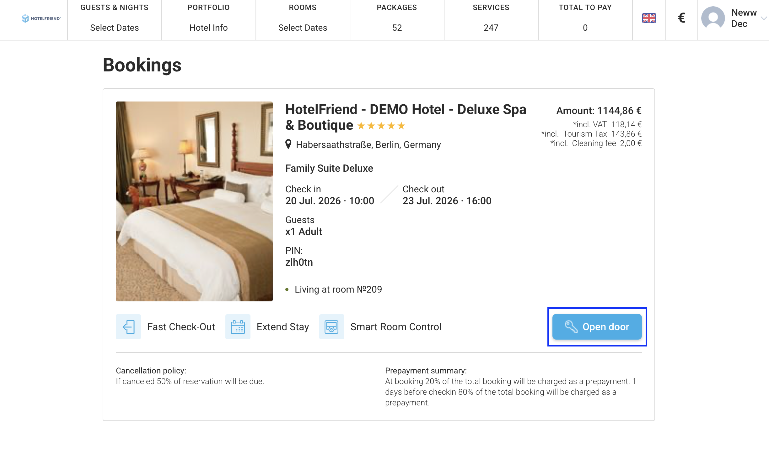 Open door in Booking Engine