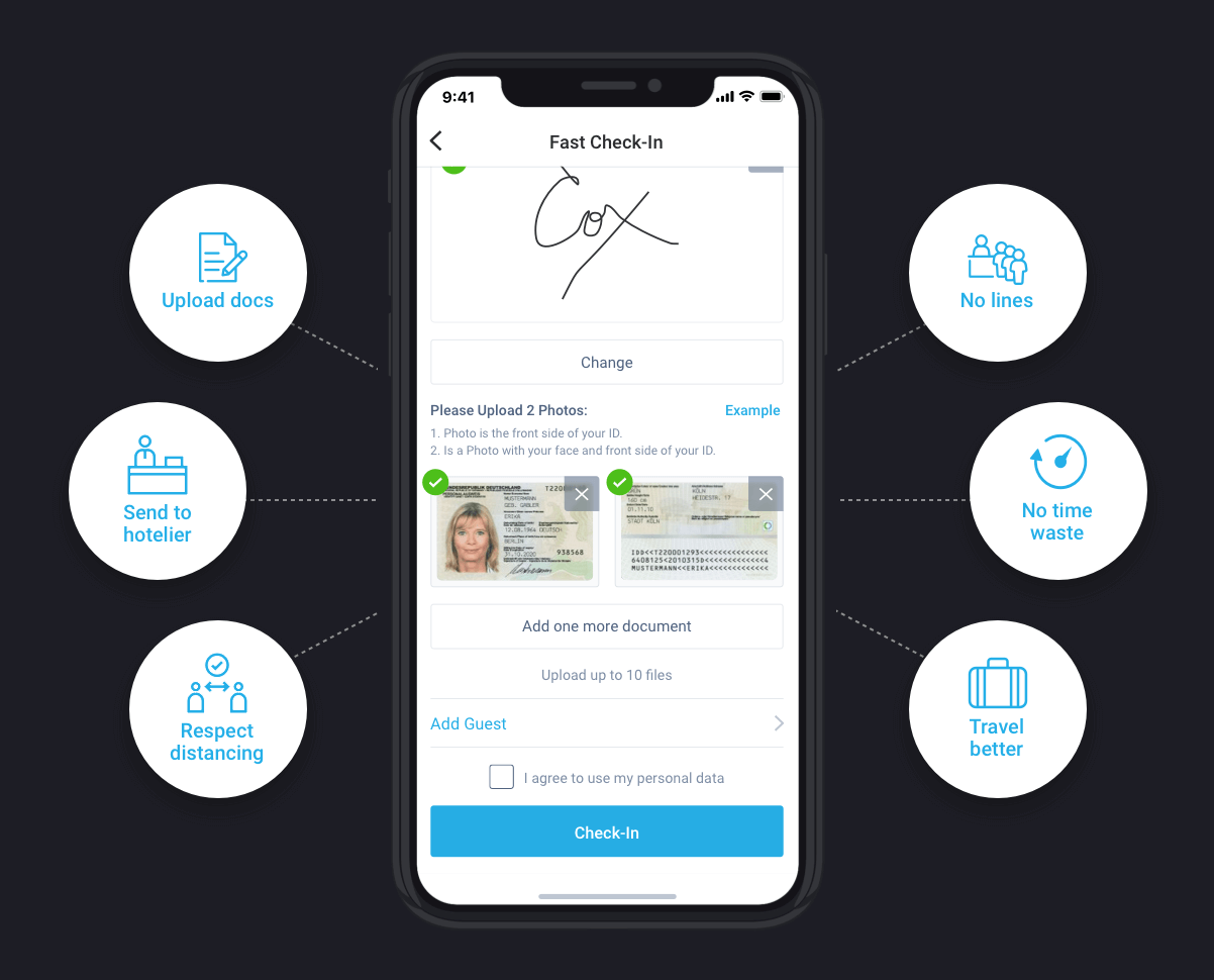 Mobile SelfCheckin fast hotel guest registration with HotelFriend App