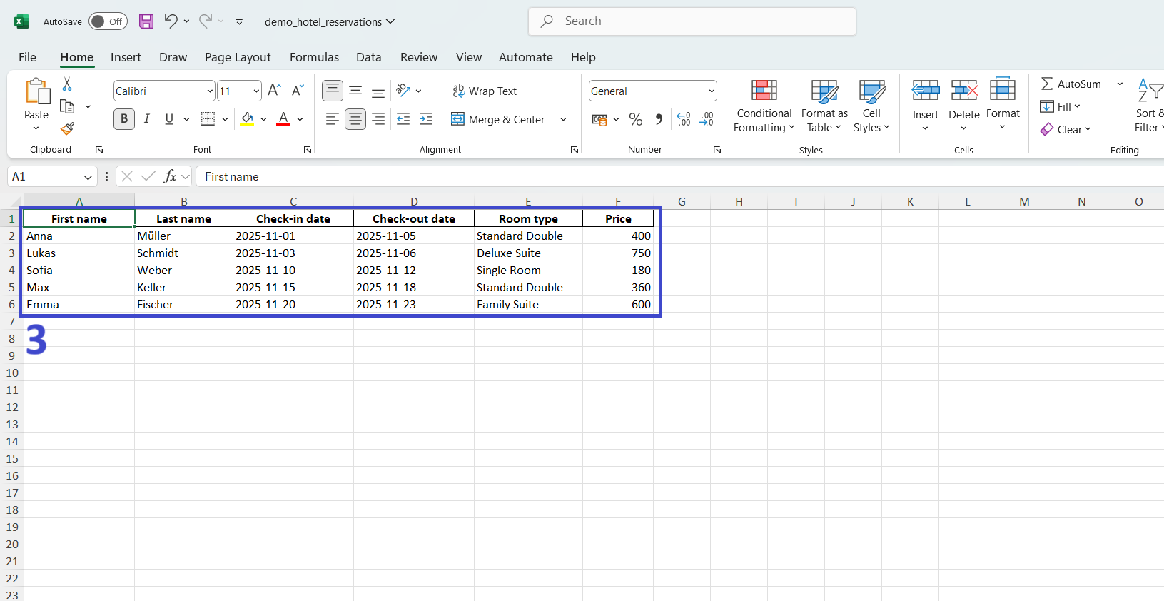 Open the file you want to import from your device. Check that the required room types and rooms exist in the system.