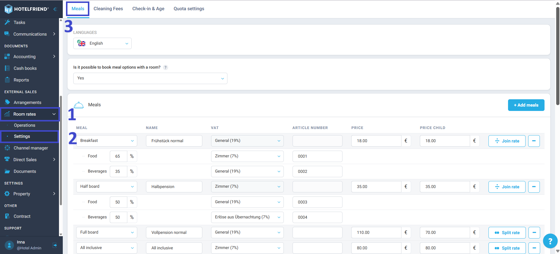 Follow these steps to apply different VAT rates to food and beverages