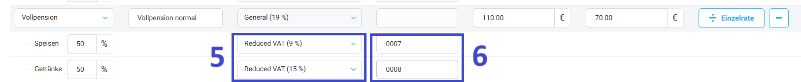 Falls erforderlich, geben Sie die Artikelnummer für jeden Steuersatz ein.