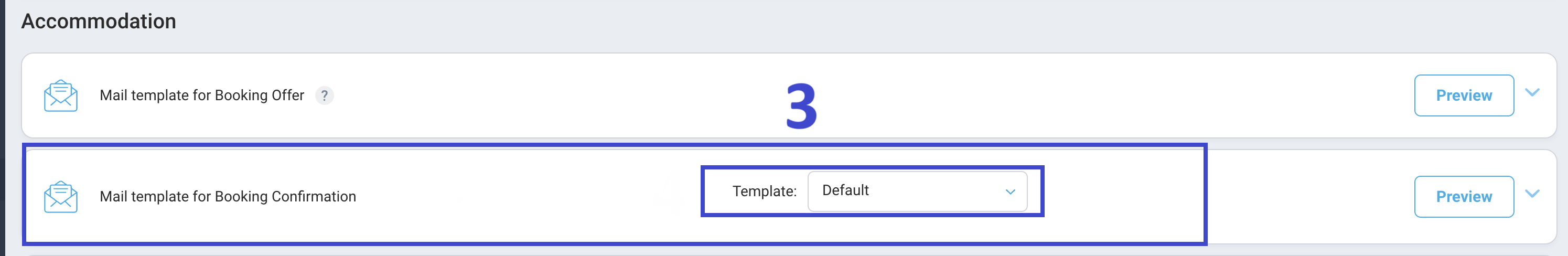 Find the Mail template for Booking Confirmation and select the Default template.