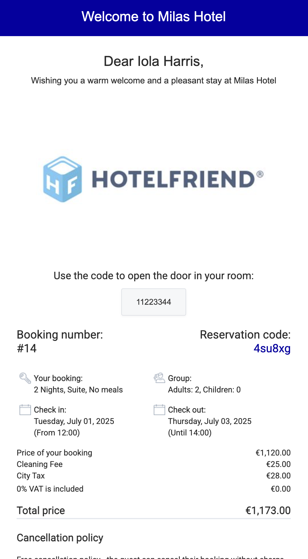 The email will be sent immediately and will appear in the Email tab of the reservation.