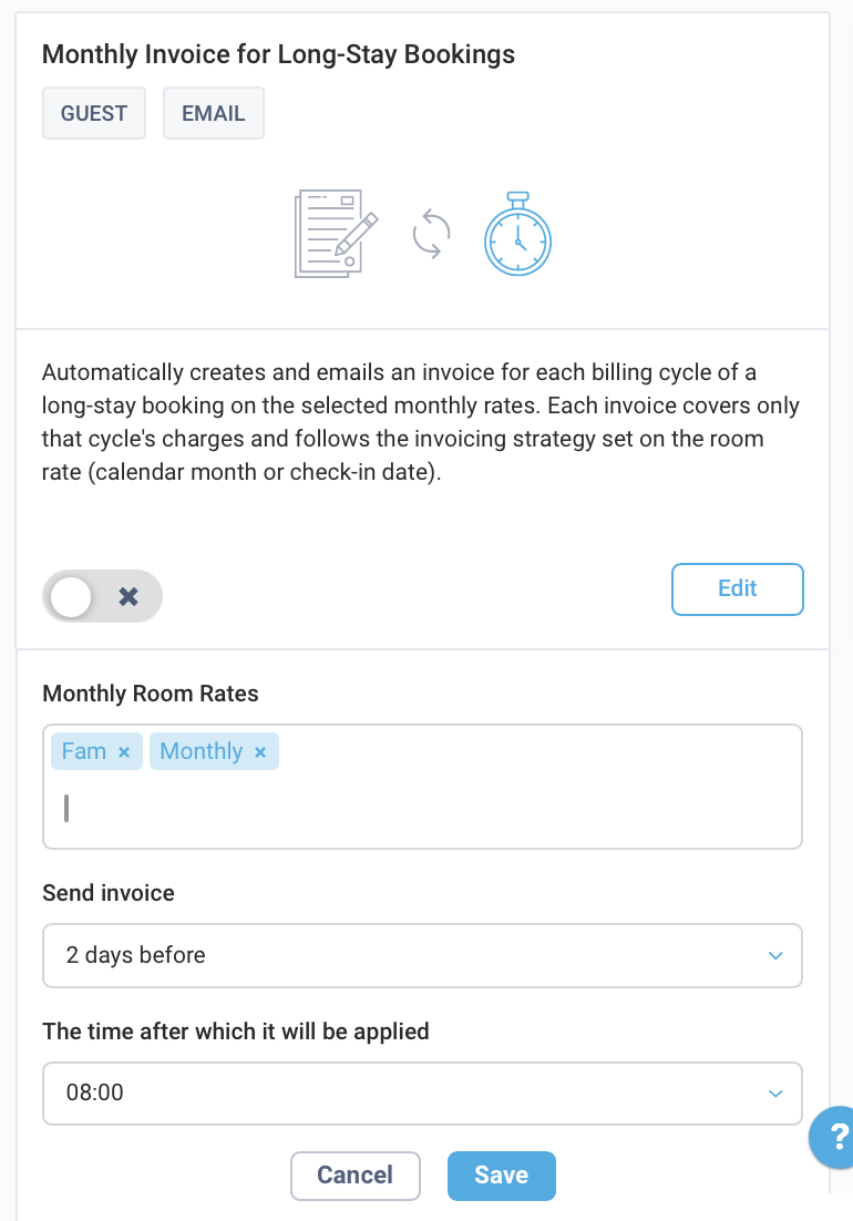 Detailed view of the automation and sending time