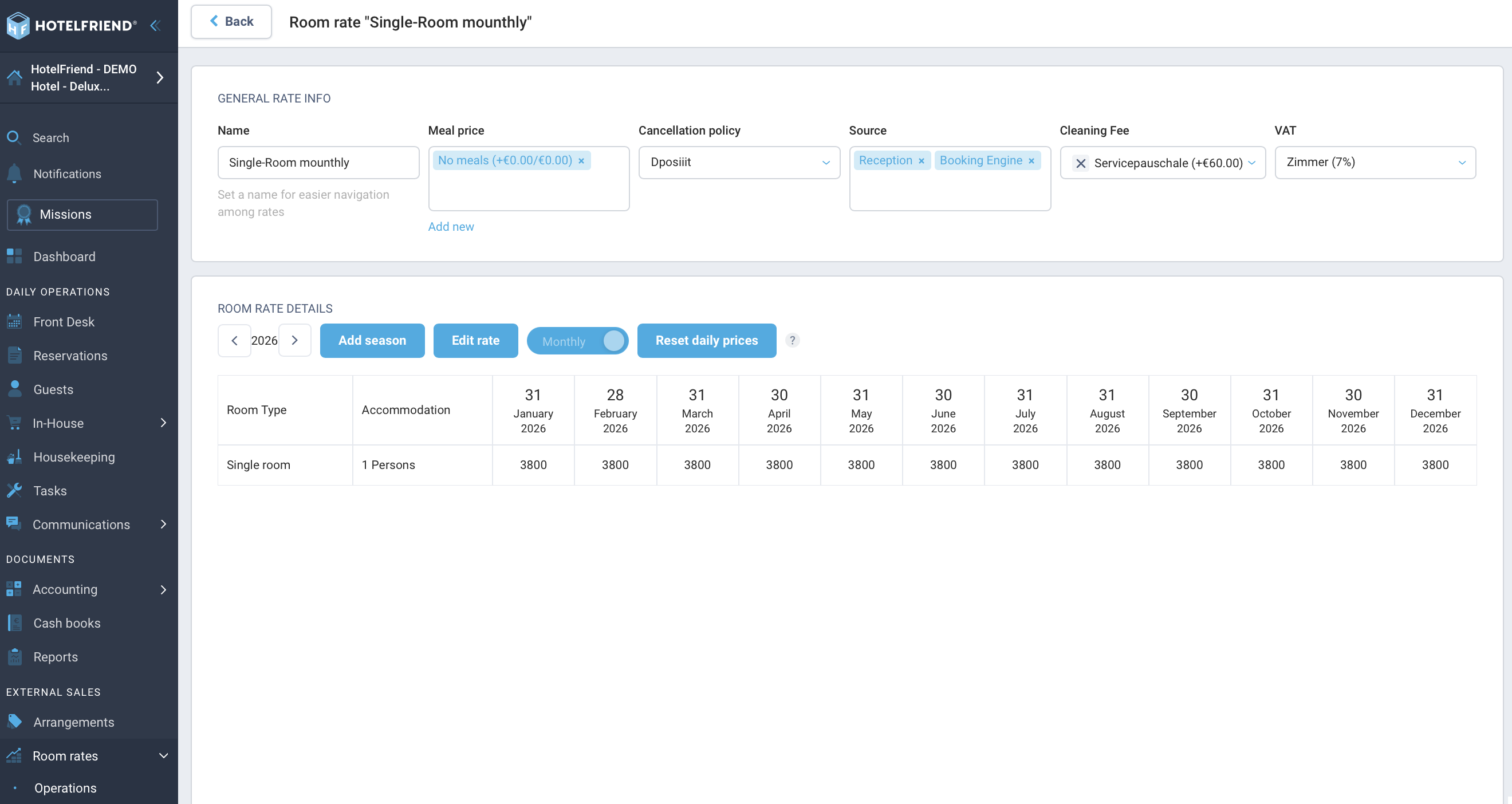 Setting the billing schedule in the rate configuration