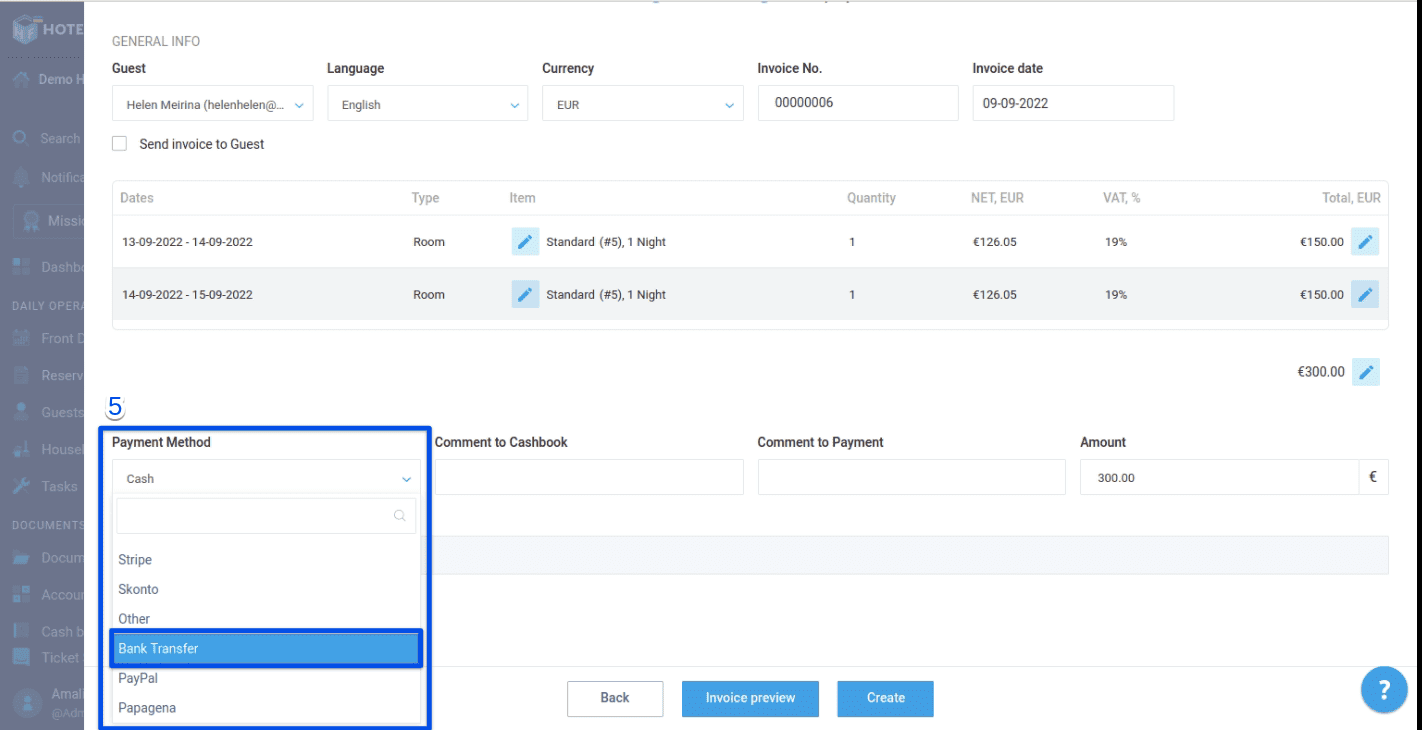 In the “Payment Method'' field, select Bank Transfer.