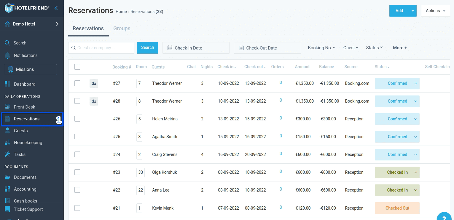 Select Reservations in the menu on the left.