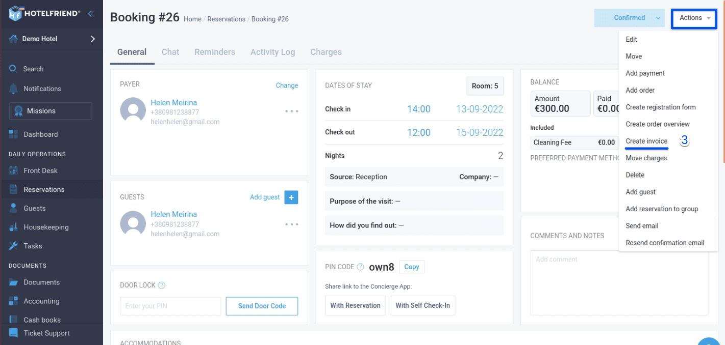 Select Create invoice in the action menu.