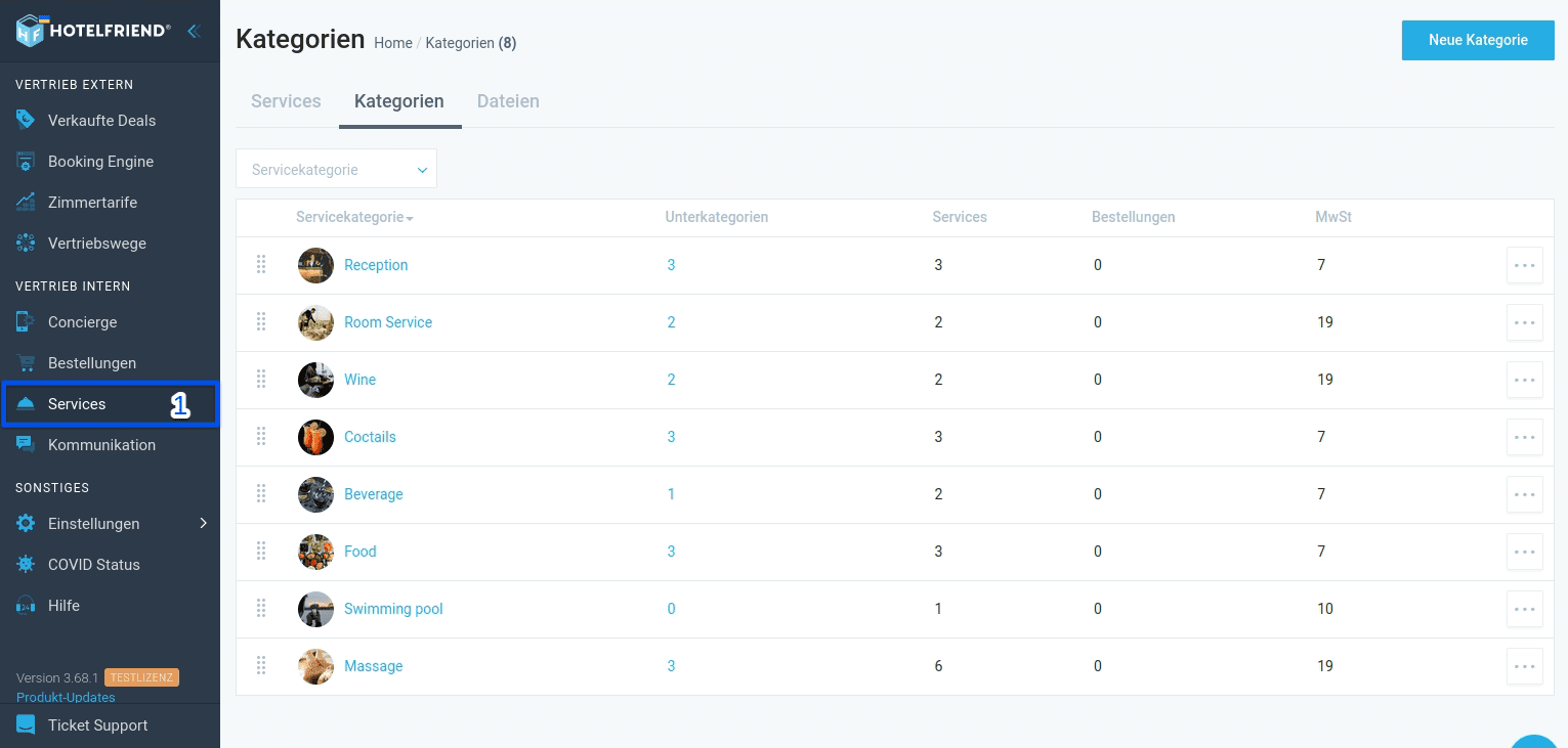 Select Services in the menu on the left