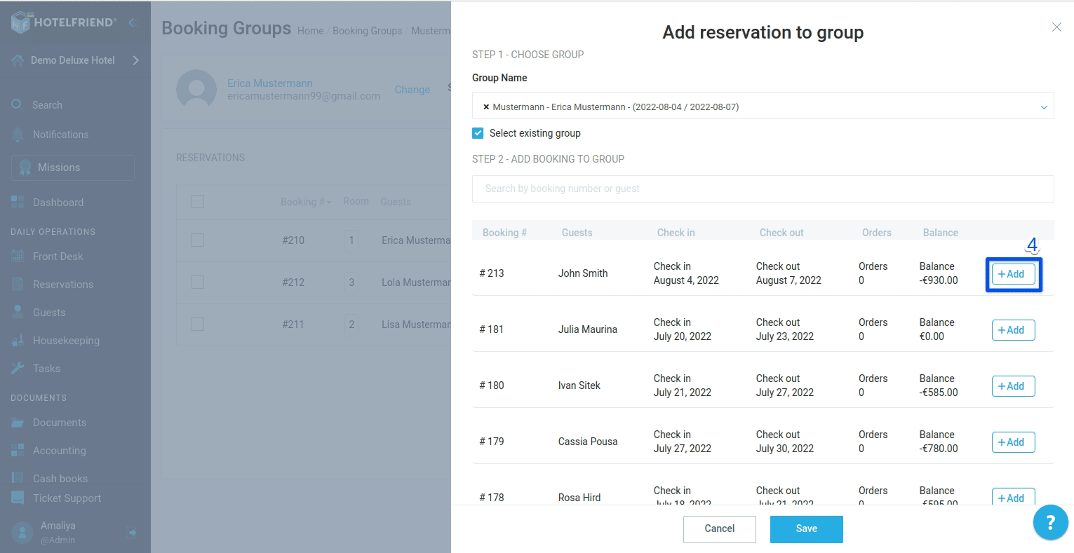 In the new window, select the existing reservation that you want to add and click Add