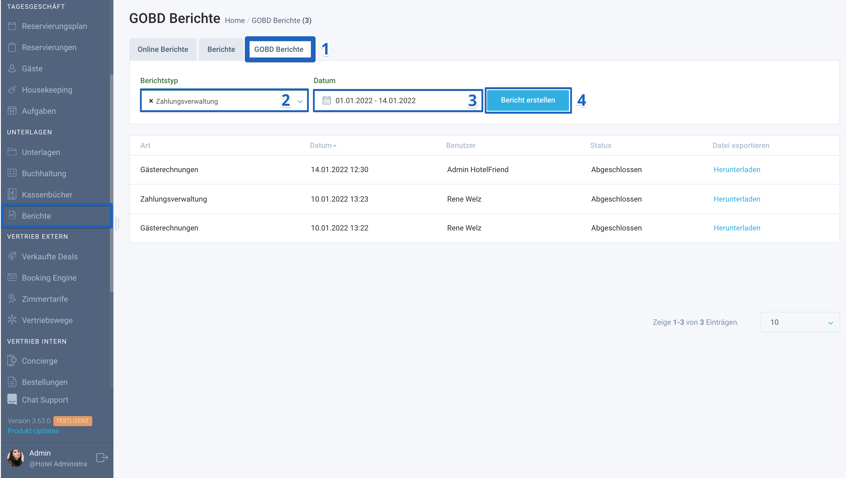 So fügen Sie GoBD-Berichte hinzu