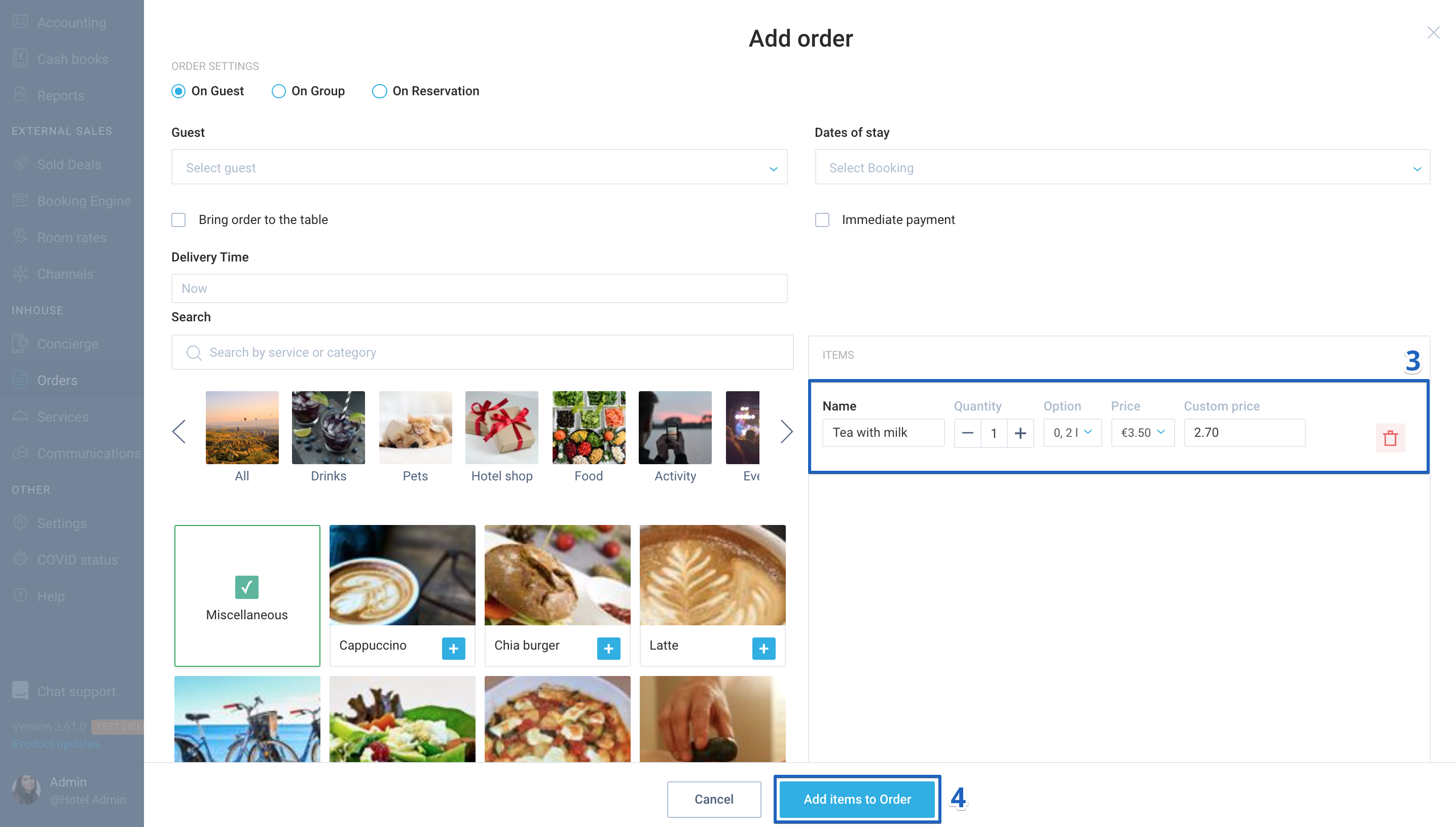 How to add Miscellaneous service order