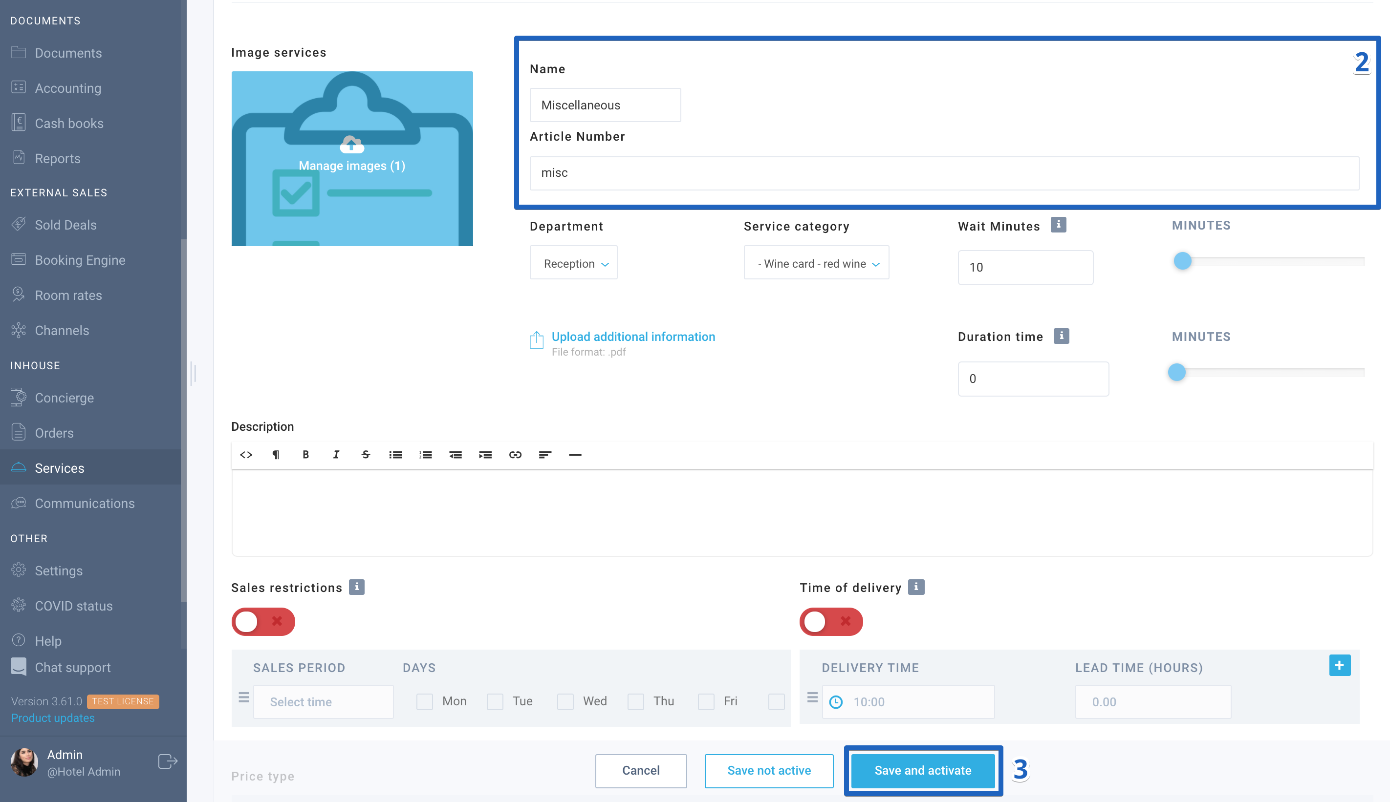 How to add Miscellaneous service and order